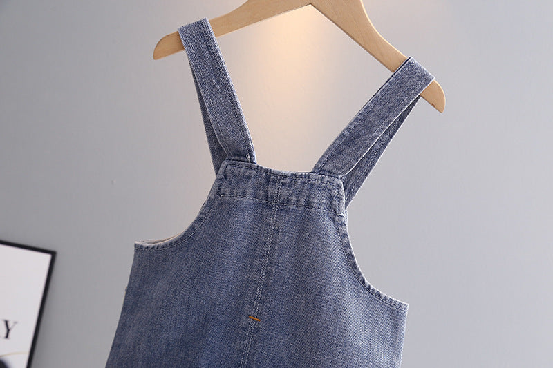 元気に動けておしゃれ見えする 男の子ボーダーTシャツ＆デニムオーバーオール2点セット くまポケット コットン素材 80〜120cm