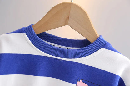 元気に動けておしゃれ見えする 男の子ボーダーTシャツ＆デニムオーバーオール2点セット くまポケット コットン素材 80〜120cm