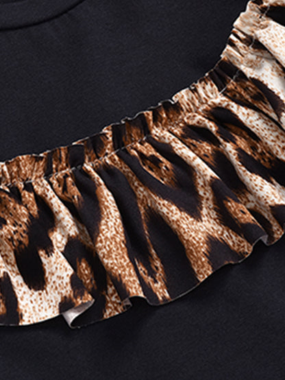 甘辛レオパードでおしゃれに決まる 女の子ロングスリーブトップス＆フレアパンツセット レオパード柄 コットン95% 80~120cm