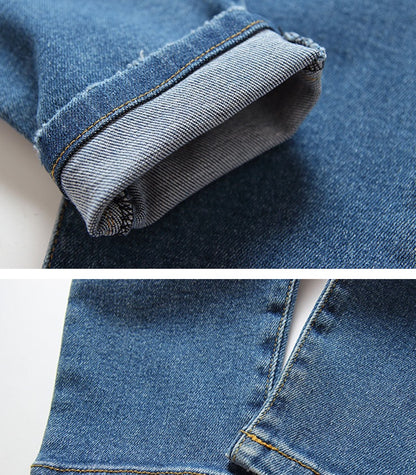 動きやすく毎日コーデに頼れる 子どもデニムオーバーオール 無地デニム サロペット風ハイウエスト ボタン留め コットン素材 ブルー 80〜120cm