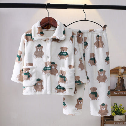 ふわもこで寒い季節も安心 子どもコーラルフリースパジャマ上下セット かわいい動物カートゥーン柄 80~160cm