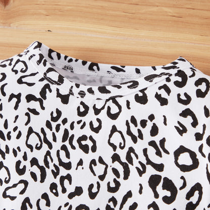 甘辛レオパードでおめかしが完成する 女の子ロンパース＆ストラップスカート3点セット フリルデザイン コットン90% バーガンディ レオパード柄 70~100cm