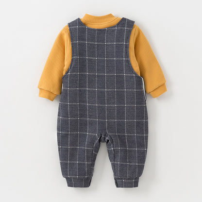 きちんと可愛いおでかけが完成する 男の子ベビー上下セット チェック柄サロペット 星ワッペン コットン95% 66~90cm