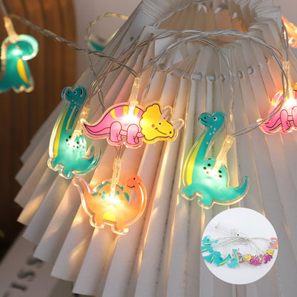 アクリル恐竜LEDストリングライト 紙のシェードランプに巻いた点灯イメージ テーブルデコレーション
