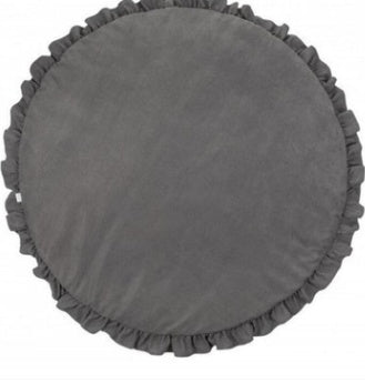 ダークグレーカラーの円形ラウンドベビープレイマット 落ち着いた色味のコットンプレイマット
