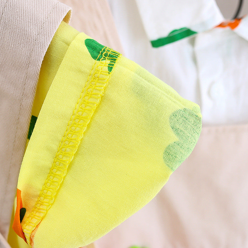 元気にかわいく夏コーデ完成 子どもサロペット＆半袖シャツ上下セット にんじんワッペン ベジタブルプリント コットン 80~110cm