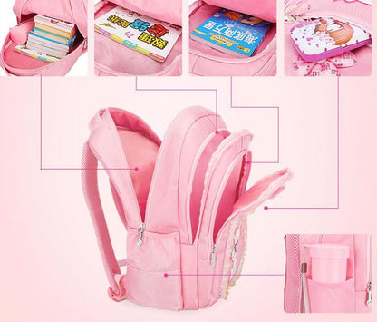 小学生女の子向け 猫デザイン通学リュック 6〜12歳対応 2サイズ・ポリエステル