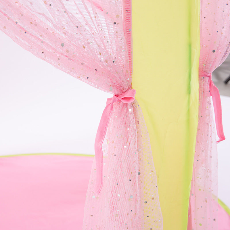 室内テント 支柱とメッシュカーテンのディテール ひも結び部分アップ
