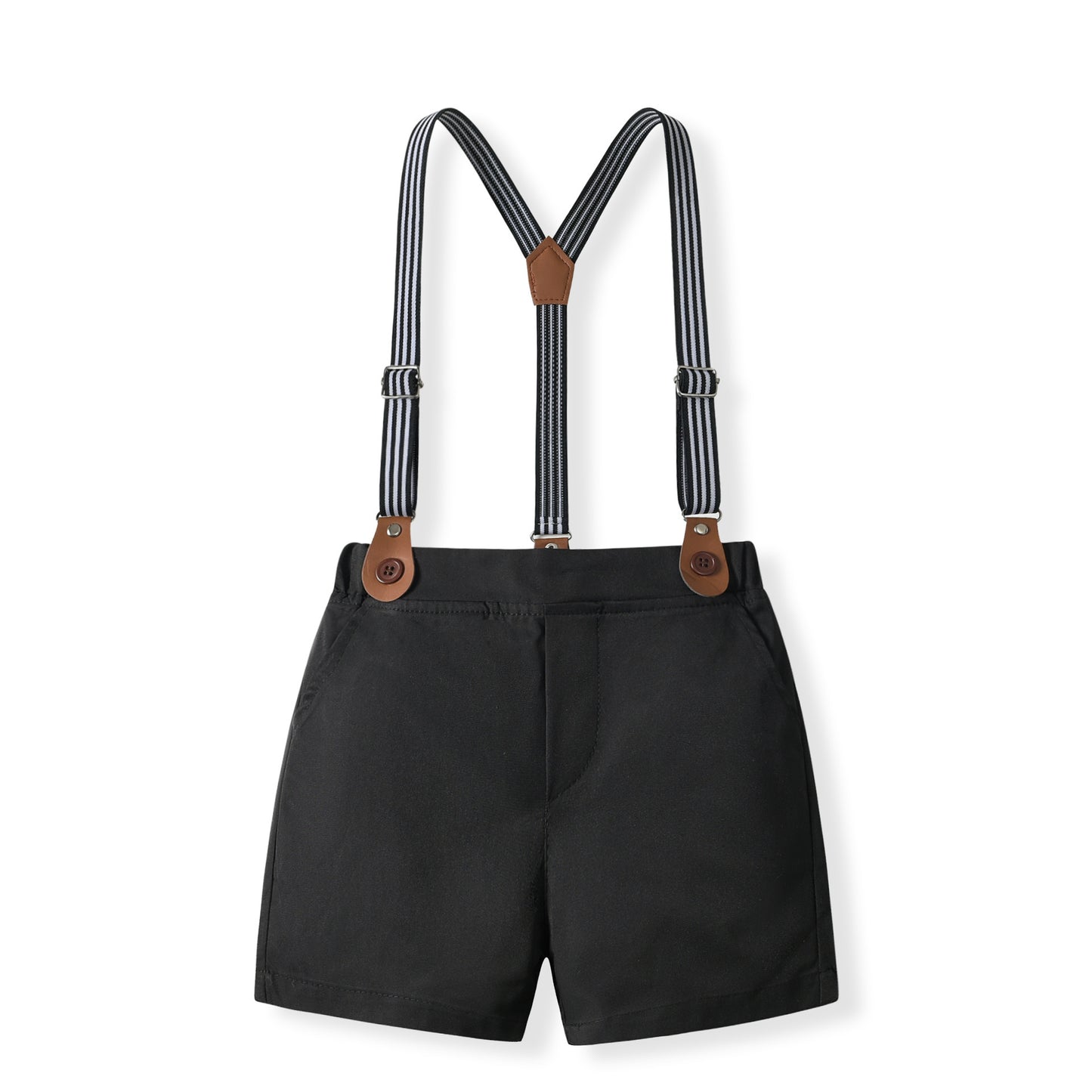 きちんと感で特別な日が映える 男の子フォーマル上下セット 半袖シャツ×サスペンダーショートパンツ 蝶ネクタイ付き コットン素材 80~130cm