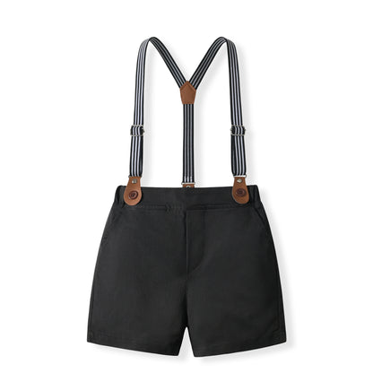 きちんと感で特別な日が映える 男の子フォーマル上下セット 半袖シャツ×サスペンダーショートパンツ 蝶ネクタイ付き コットン素材 80~130cm