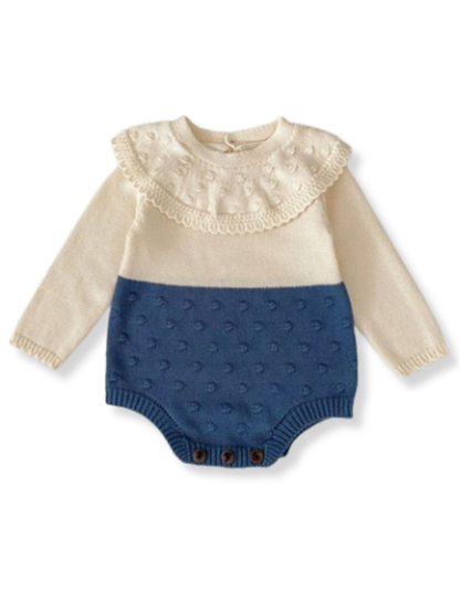 秋冬のおうち時間もお出かけもあたたかく包む ベビー長袖ボディスーツ フリル襟プルオーバー風 コットン素材 66〜90cm