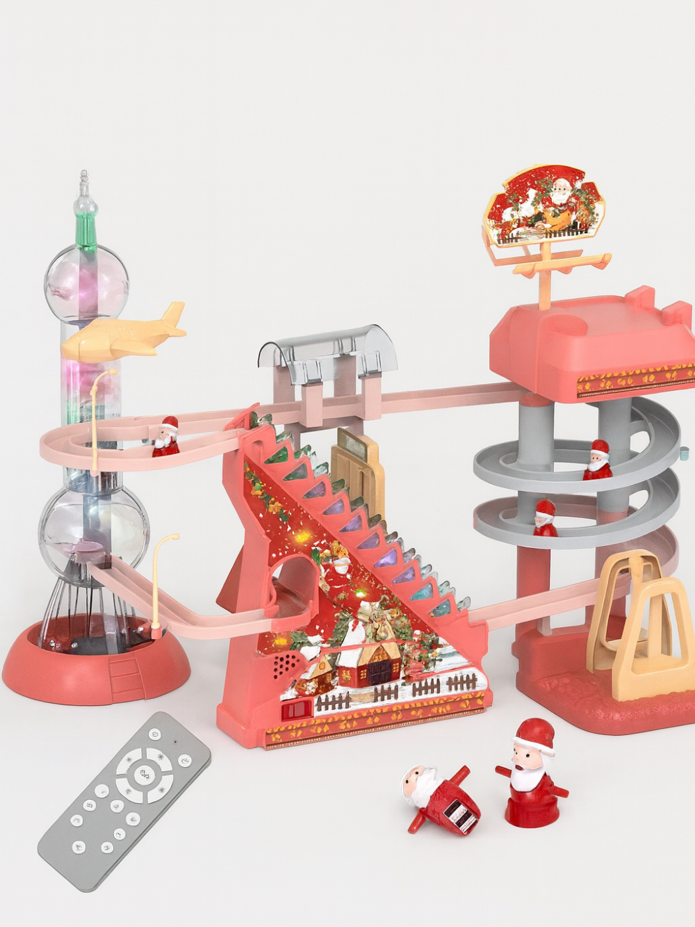 階段をのぼるサンタクロース電動トラックおもちゃの全体イメージ
