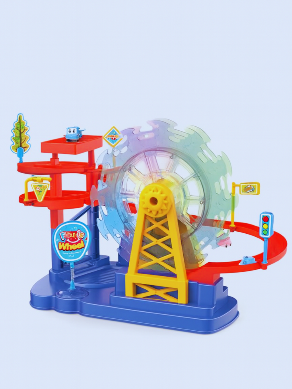 遊園地のような雰囲気でディスプレイされた観覧車ミュージックトラックおもちゃ
