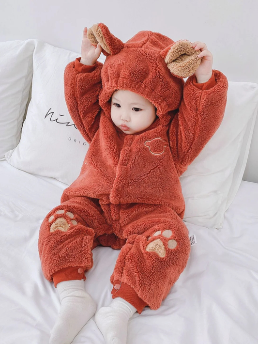 新生児ライスベルベットロンパース ブラウンカラー
