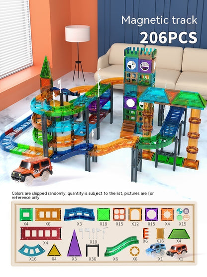 206ピースの大型セットで作られた複雑なマルチレベル立体トラックコース

