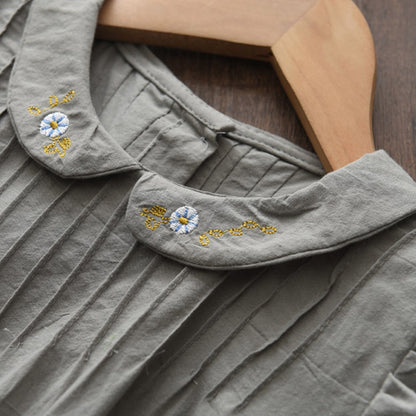 刺繍入りドール襟が上品に映える 女の子フライングスリーブワンピース 無地コットン 100~140cm