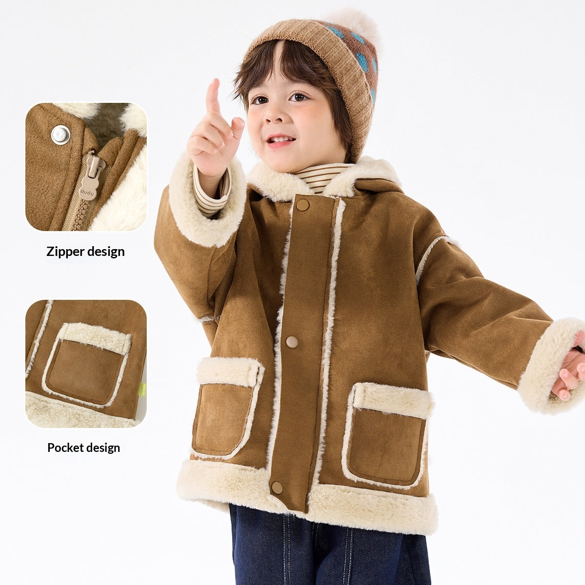 ふんわりボアで冬のおでかけもあったか 女の子フード付きコート テリークロス風ポリエステル 80–130cm