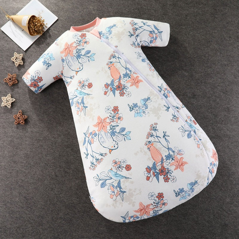 コットンブルーフラワー柄のトドラー寝袋パジャマのディテール
