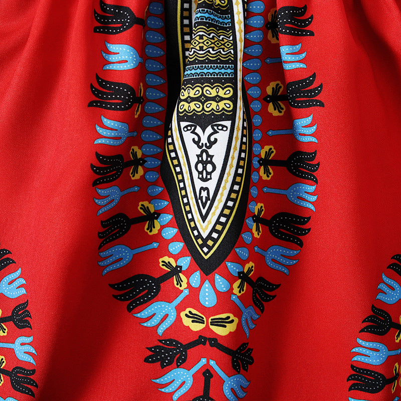 ぱっと華やぐカラフル柄でおしゃれ見えする 女の子ジャンパースカート ボヘミアンプリント シャーリングデザイン ポリエステル70% 90~130cm