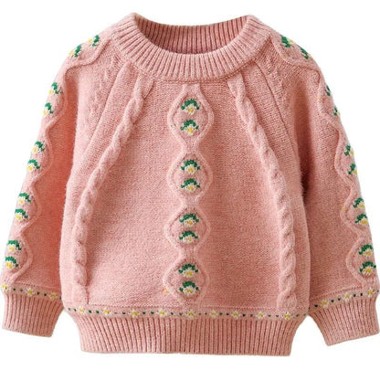 花柄ダイヤモンド編みのガールズセーター詳細
