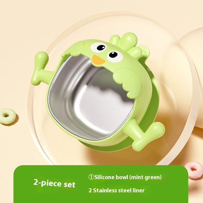 ミントグリーンのひよこシリコンボウルにステンレスインナーライナーが入った2点セットの画像（グリーンひよこインナー）
