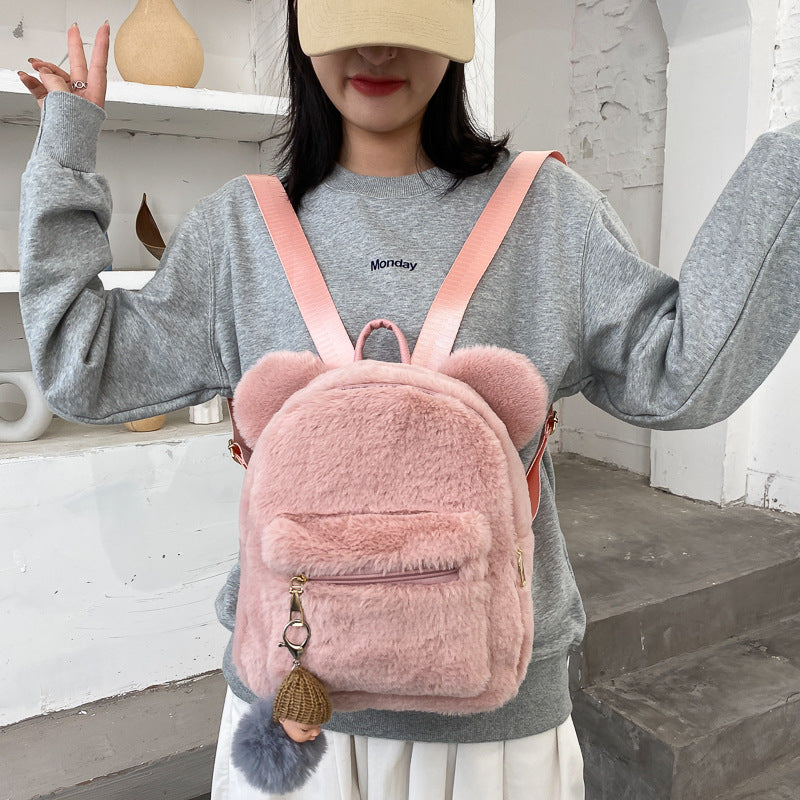 うさ耳プラッシュ風ミニバックパック｜縦型スクエア 26cm・ダブルショルダー・背負いやすいソフト仕様