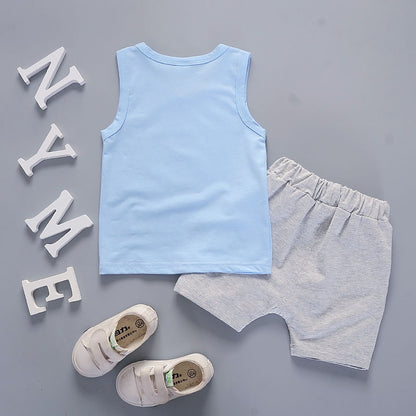 さらっと涼しく毎日が快適にきまる 子どもノースリーブ上下セット ミルクボトルカートゥーンプリント コットン薄手 ショートパンツ 80~110cm