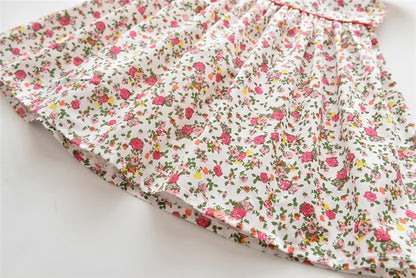 上品な襟付きでおすましコーデが完成する 女の子フリル袖ワンピース 小花柄 コットン カジュアル 110~120cm