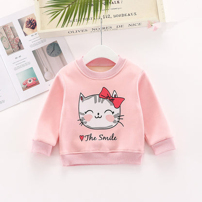 ねこプリントが可愛い韓国風長袖スウェットトレーナー正面

