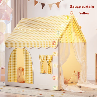 プリンセスキャッスル型キッズテント イエロー メッシュカーテン 子ども部屋向け
