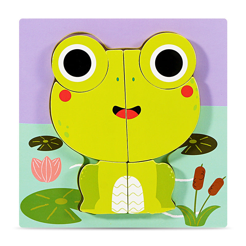 カエルデザインの木製立体パネルパズル
