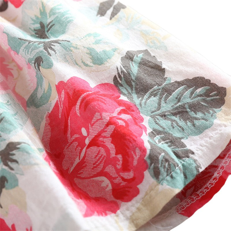 夏のおでかけが華やぐ 女の子ノースリーブワンピース 花柄フレアスカート×デニム風トップ コットン裏地 リボン付き 90~150cm