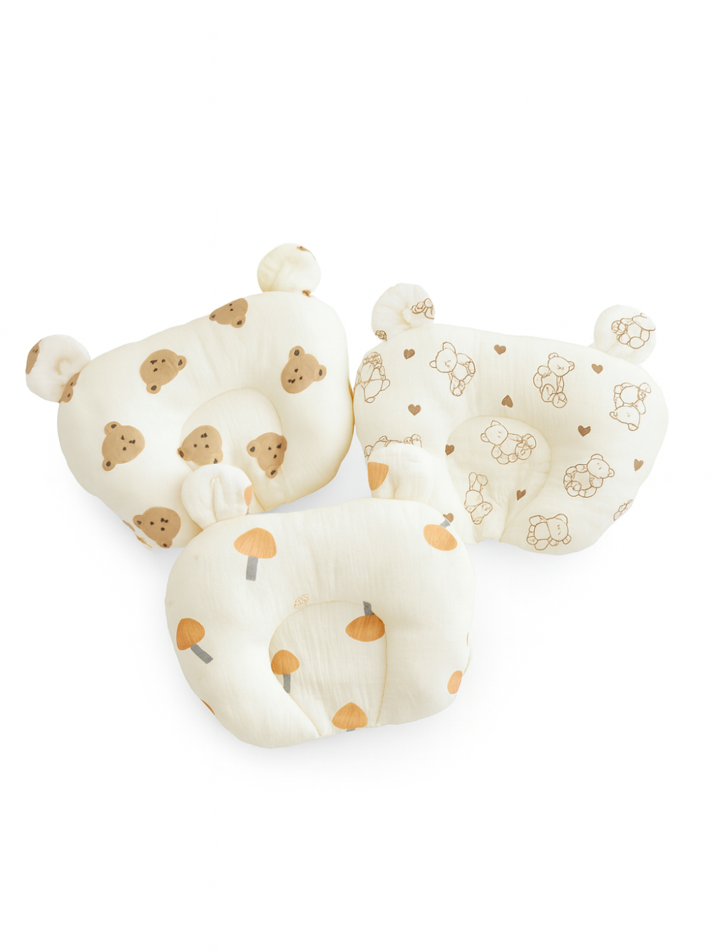 コットンガーゼ素材の新生児用ベビーピローを上から撮影した画像（コットンガーゼ ベビーピロー 新生児枕）
