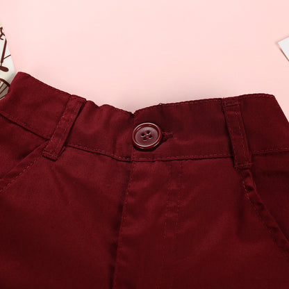 きちんと感でおでかけが決まる 男の子半袖シャツ＆ショートパンツスーツ 自転車総柄 コットン 90~130cm