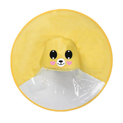 雨の日も軽やかに動ける 子どもフード付きレインポンチョ ケープ型アニマルデザイン PVC薄手