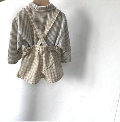 軽やかギンガムで毎日コーデが可愛くまとまる 子どもサロペットショーツ チェック柄 コットン100% 80〜110cm