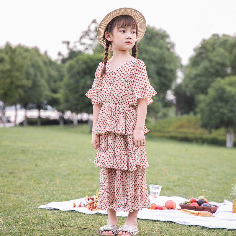 軽やかに揺れて上品に映える 女の子シフォンワンピース ドット柄ティアードデザイン ポリエステル 110~160cm