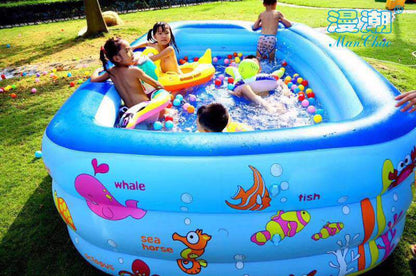 庭やベランダで水あそびが広がる PVCインフレータブル ベビーパドリングプール 210 x 145 x 65cm（ブルー・グリーン）4kg