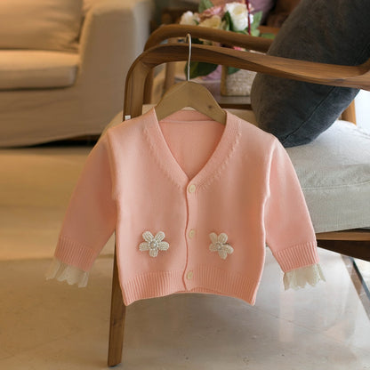 Vネックデザインの韓国風ベビーセーター
