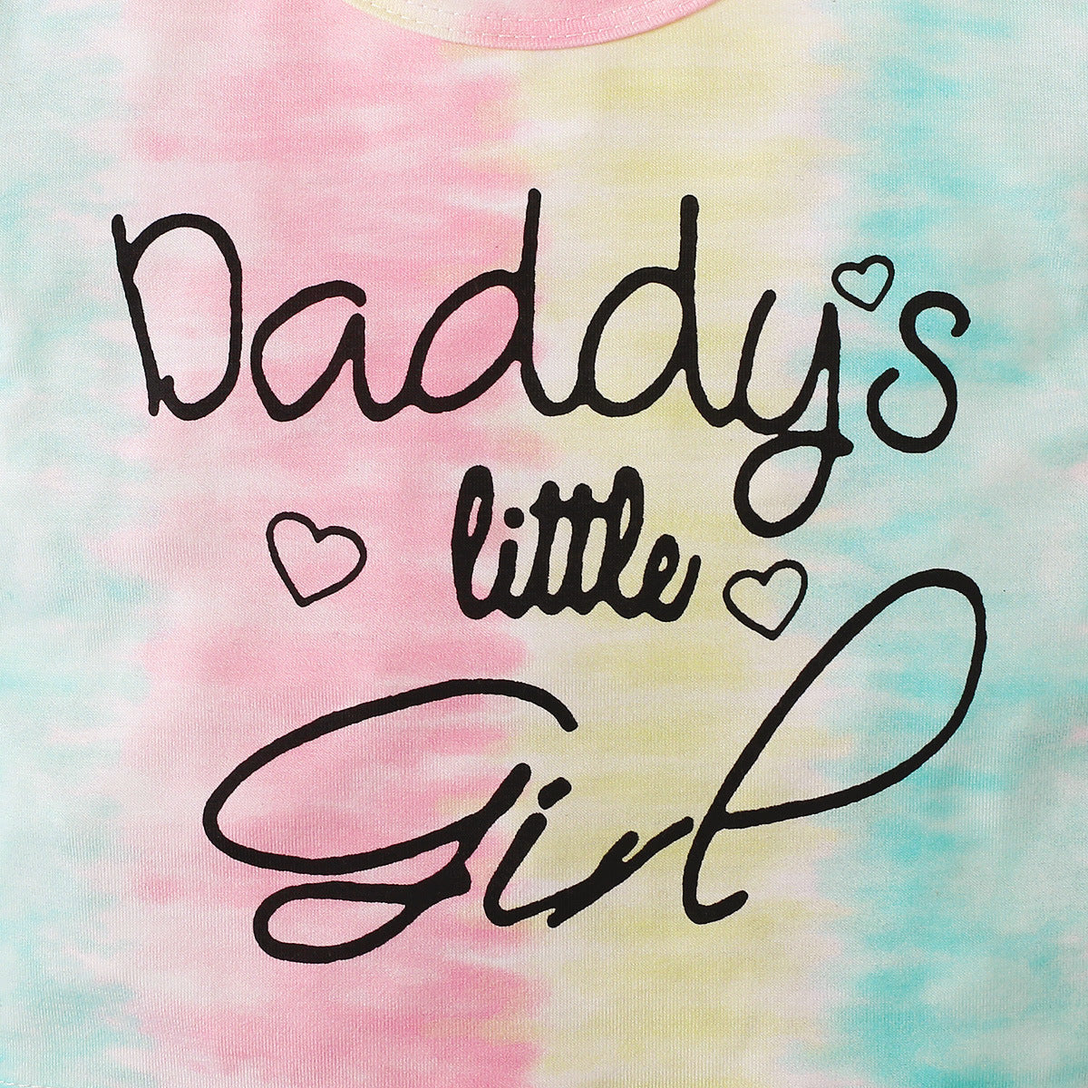 ふんわりタイダイで写真映えする 女の子ベビー半袖トップス&ショートパンツ上下セット メッセージロゴとウエストリボン コットン 3〜24ヶ月