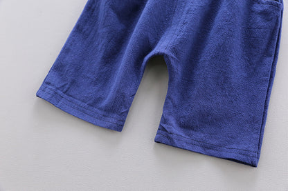 UVカット＆やわらか加工 アニマル総柄 半袖シャツ＋5分丈パンツ ベビー男の子 上下2点セット（コットン）