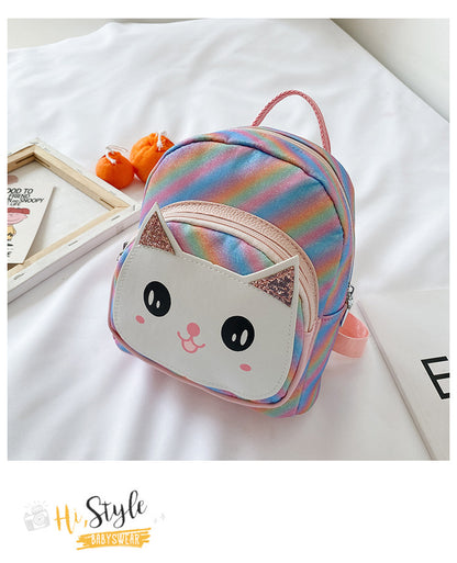 幼児用PUレザーミニリュック 猫フェイスデザイン 19×10×21cm ファスナー開閉 撥水仕様 ポリエステル裏地 全11色バリエーション