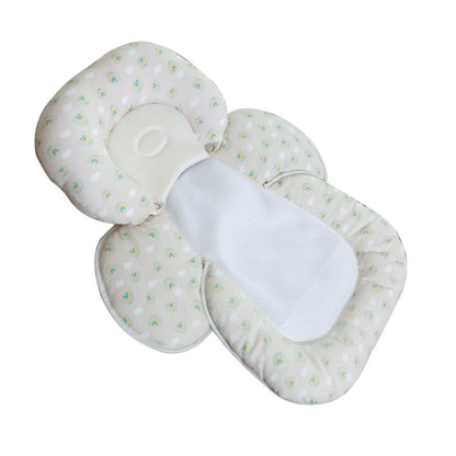 ベビーベッド用の成形まくら付きサポートクッション全体画像（コットン＆通気メッシュ素材の新生児用インナーパッド）
