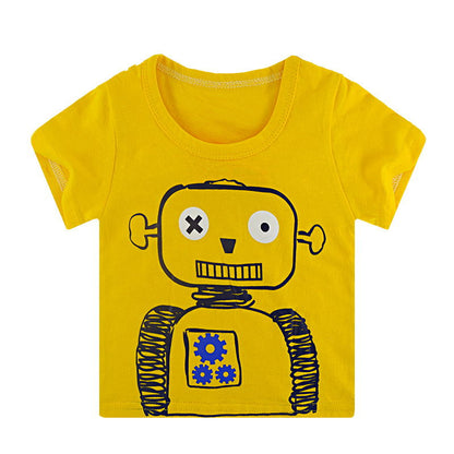 さらっと快適で動きやすい 男の子半袖Tシャツ アニマル＆恐竜＆ロボットプリント コットン100% クルーネック 100〜140cm