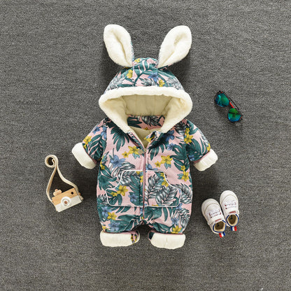 ベージュキルティングベビーカバーオール
