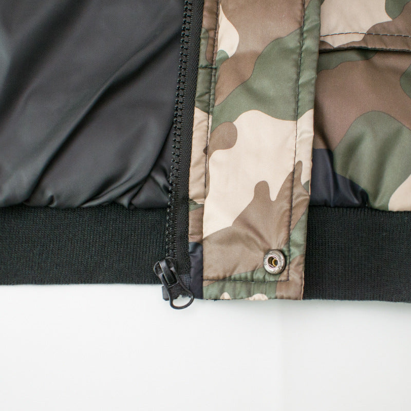 寒い日も動きやすく暖かい 男の子キッズ中綿フードジャケット 迷彩デザイン コットン風アウター 冬用 90~140cm