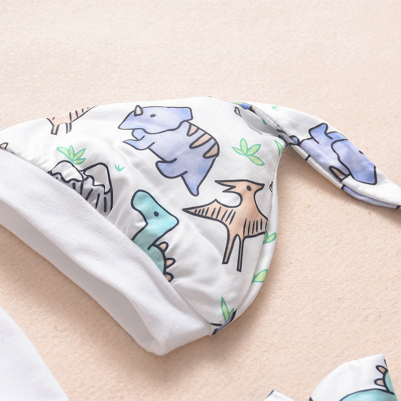 やわらか起毛で秋冬もぬくぬく 子ども長袖ロンパース＆パンツ4点セット 恐竜プリント 起毛生地 70–100cm Lumisei Prime