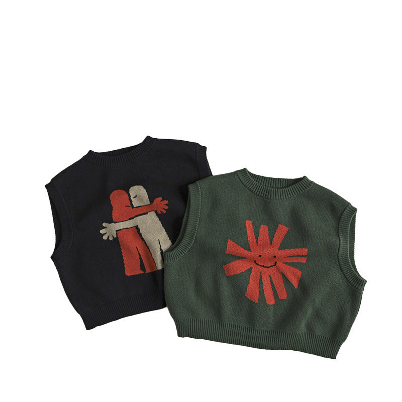 緑の男の子用コットンニットベストの正面写真
