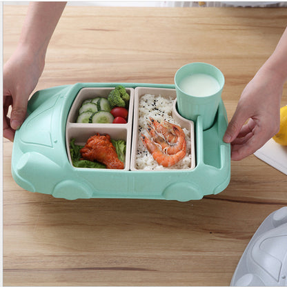 幼児期の食事が安心・快適 こぼれにくい深型設計 竹繊維×PP 車型キッズランチトレー食器セット 取り外し式仕切りボウル＋カップ付き（約34×18.1×10.6cm）選べる3カラー