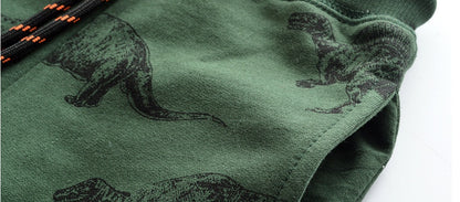 のびのび動けて毎日履きたくなる 子どもロングジョガーパンツ 恐竜総柄プリント コットンニット 2〜5歳